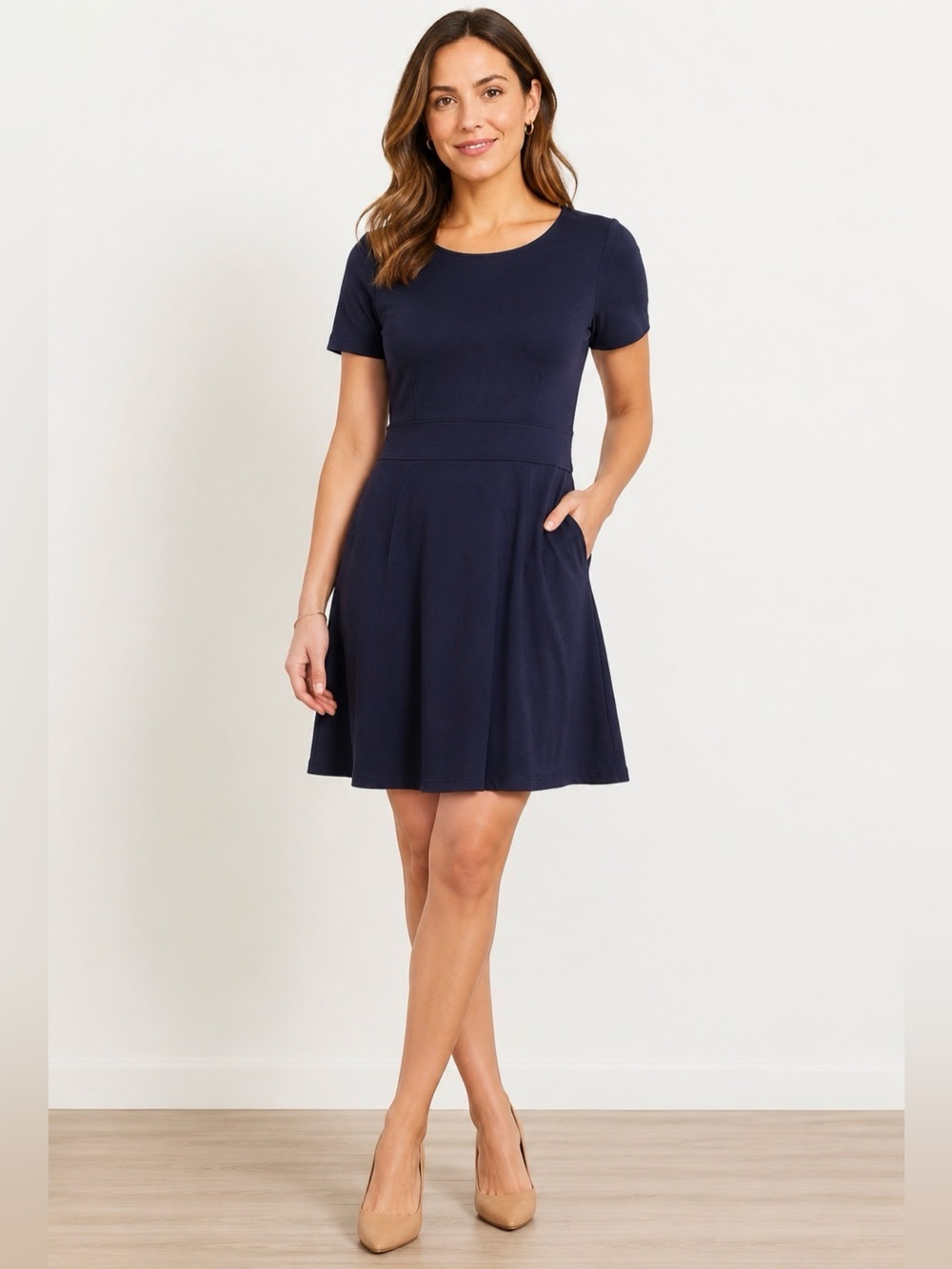J Crew #02605 Short Sleeve Navy Blue A-Line Knit Dress ~ Women’s Size Medium